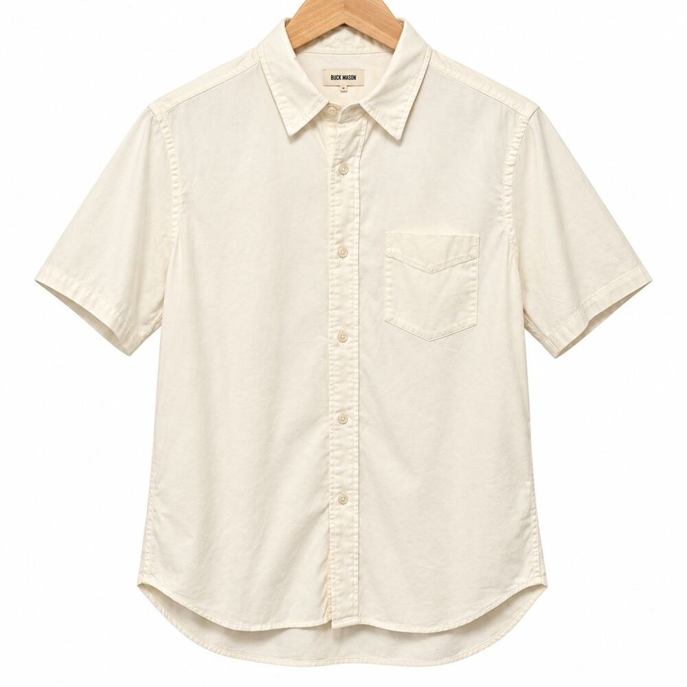 Buck Mason Draped Twill One Pocket Shirt Mens L White Short Sleeve Casual NWT